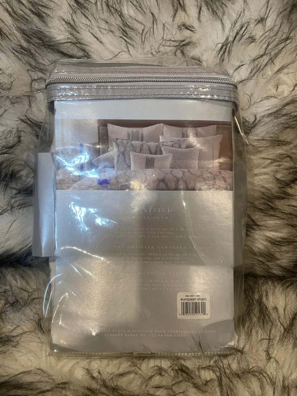 Barbara Barry Alpen Stitch Neutral and Blue Patterned Euro Sham NEW